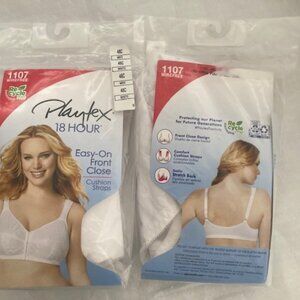 (2) NEW PLAYTEX 18 HOUR EASY-ON FRONT CLOSE BRAS 48C WHITE *NEW*